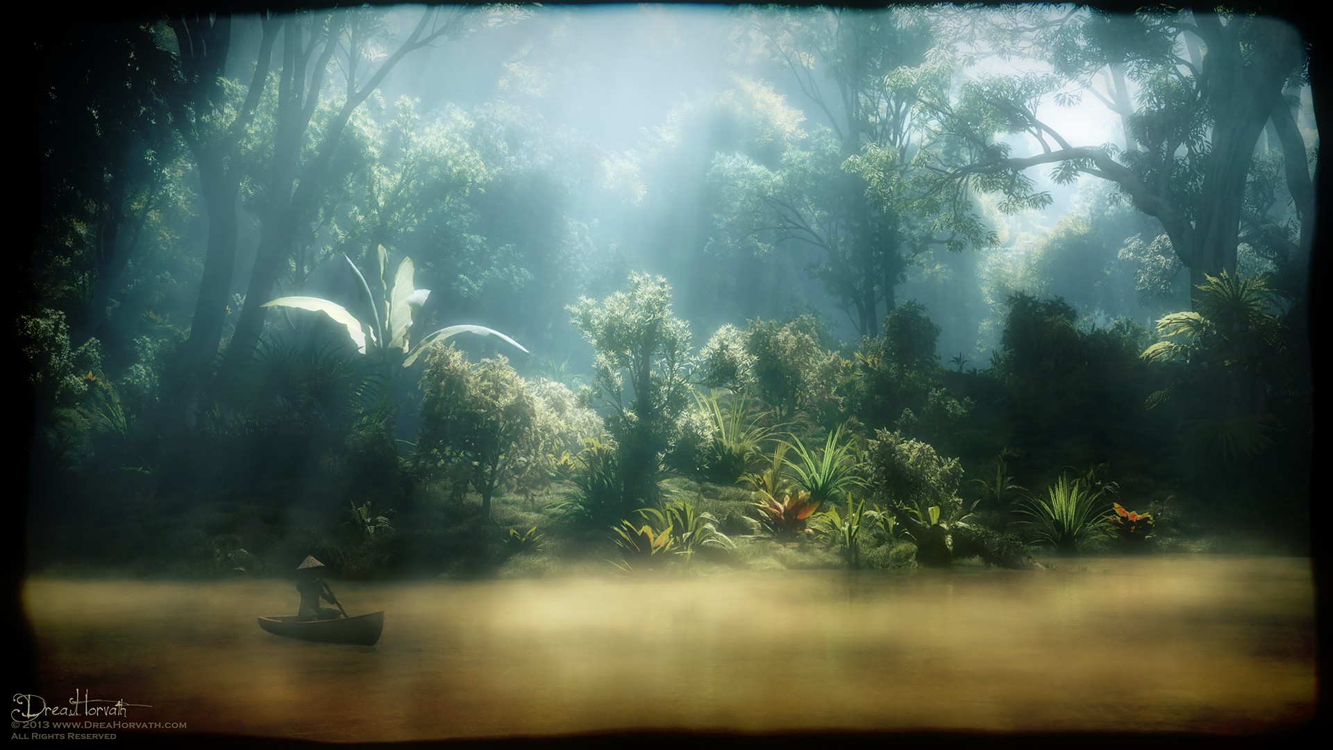 Forest river at dawn