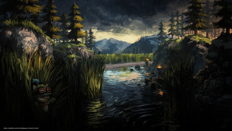 Forest river at dusk