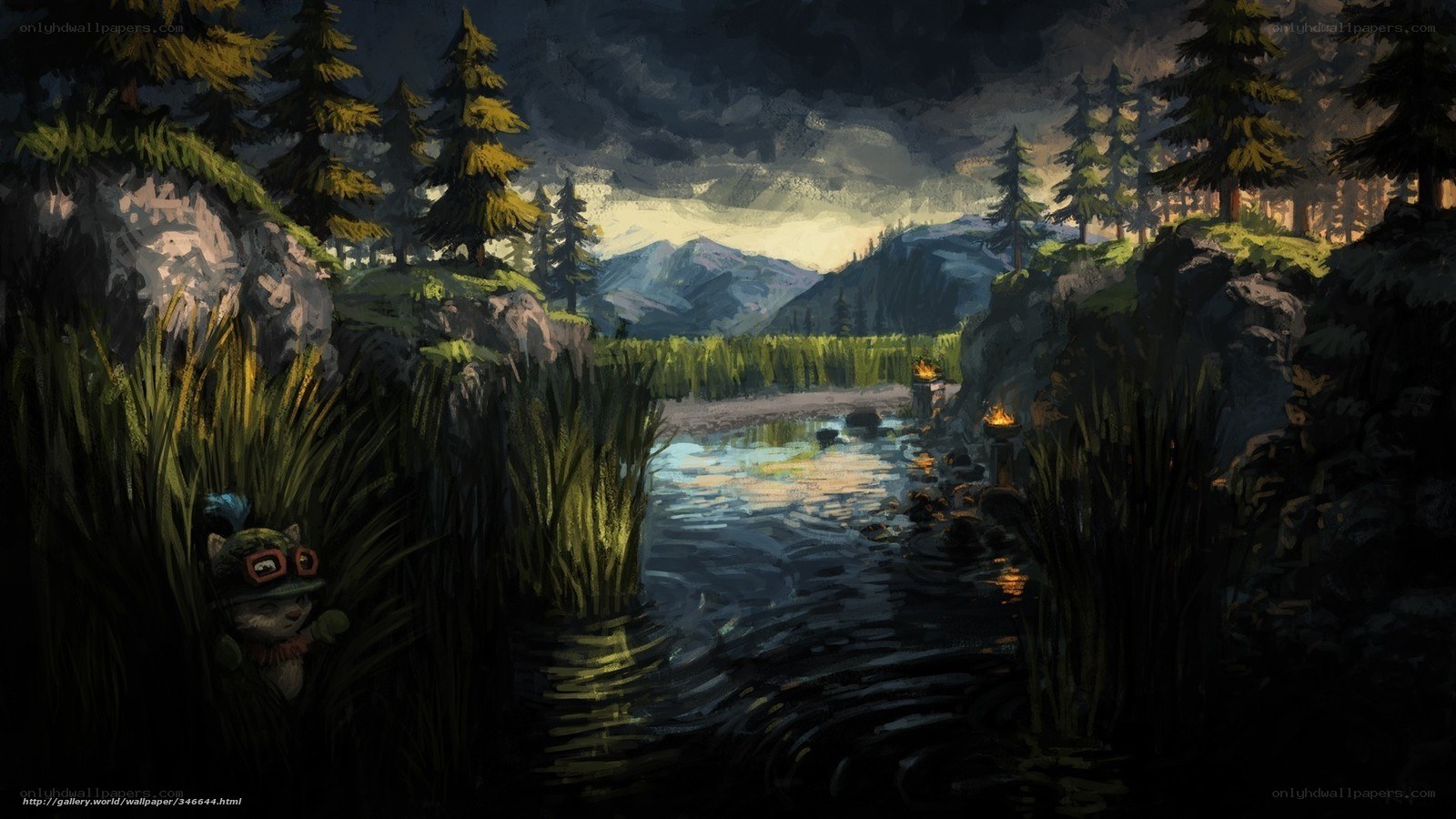 Forest river at dusk