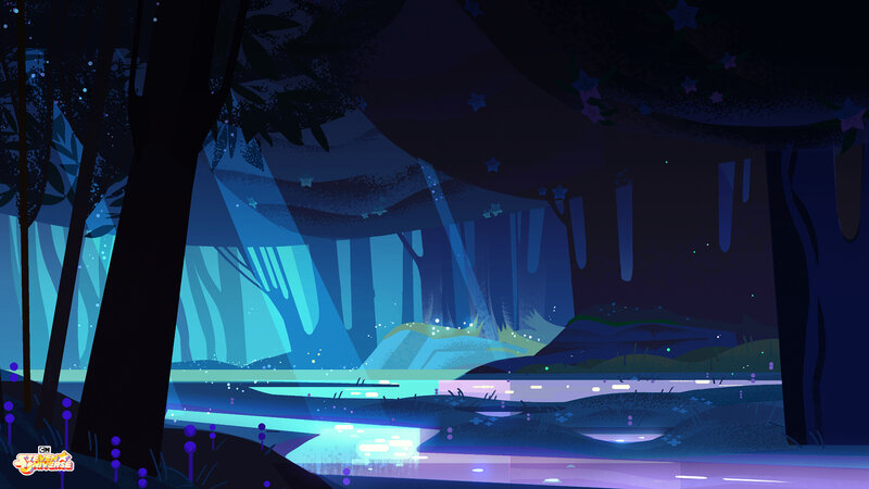 Forest River at Night — Blue