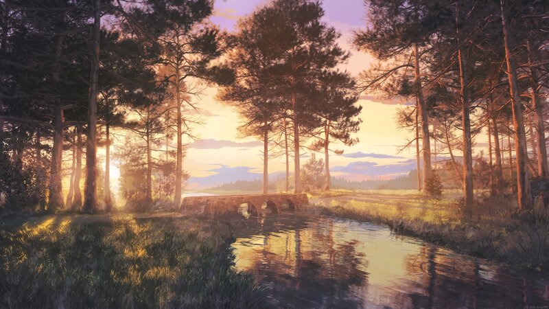 Forest River at Sunset — Orange