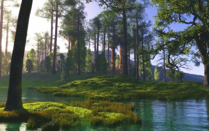 Forest River Landscape — Green, Serene
