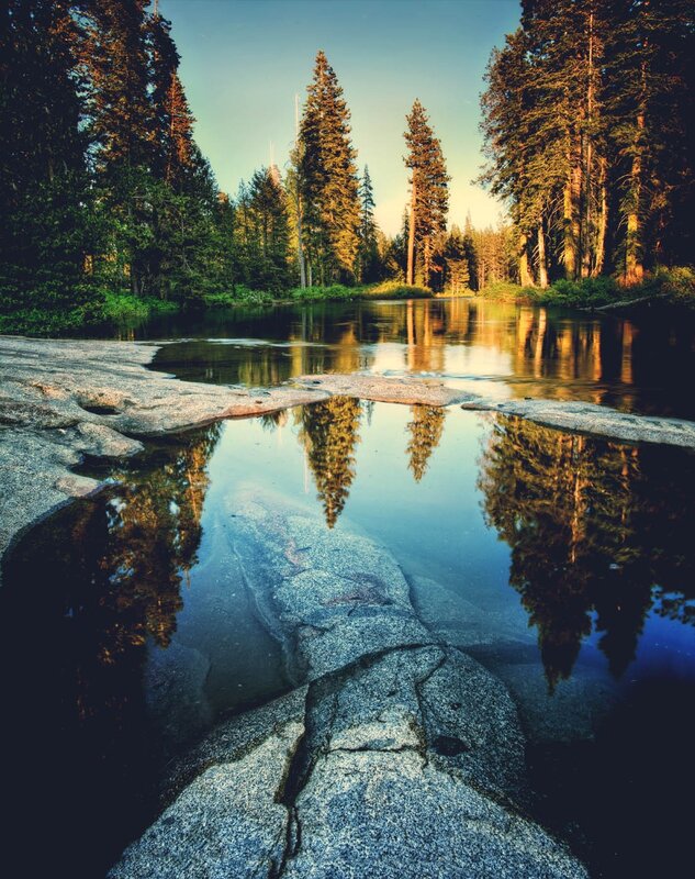Forest river reflection scene