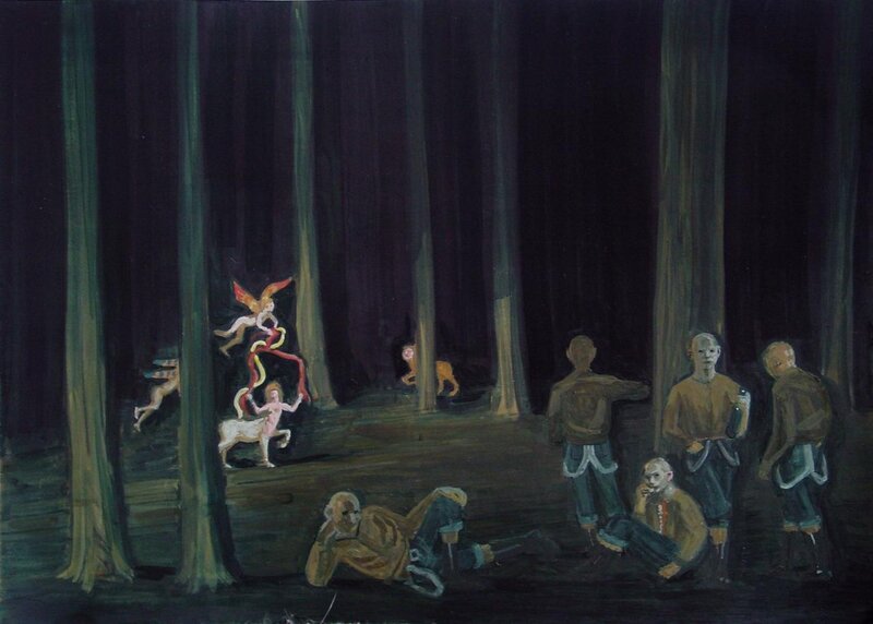 Forest scene with figures