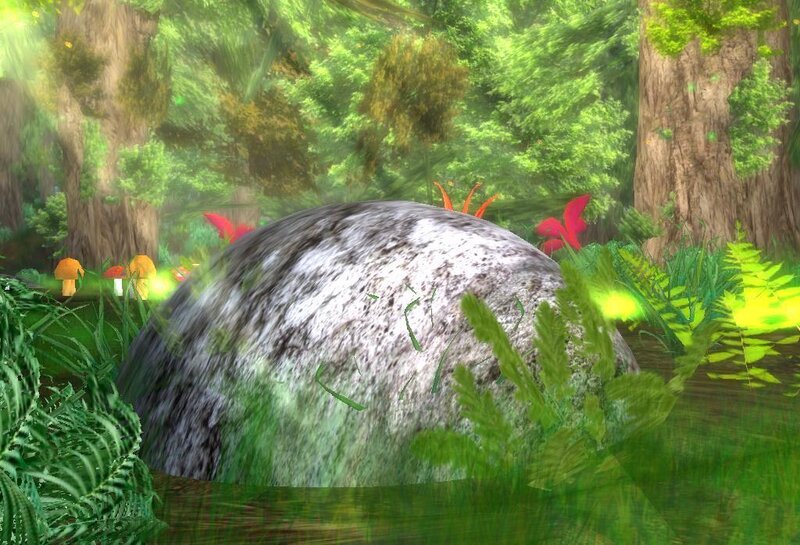 Forest scene with large rock