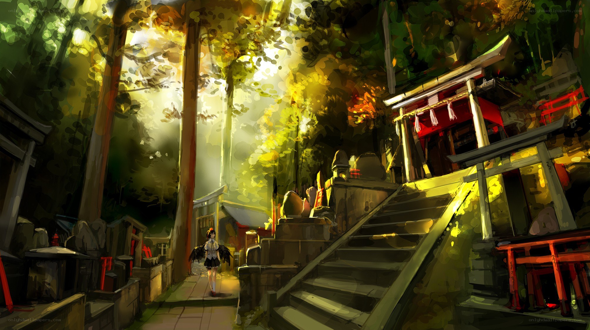 Forest shrine at golden hour