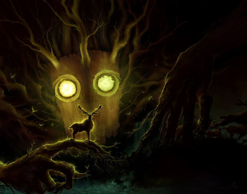 forest spirit with glowing eyes