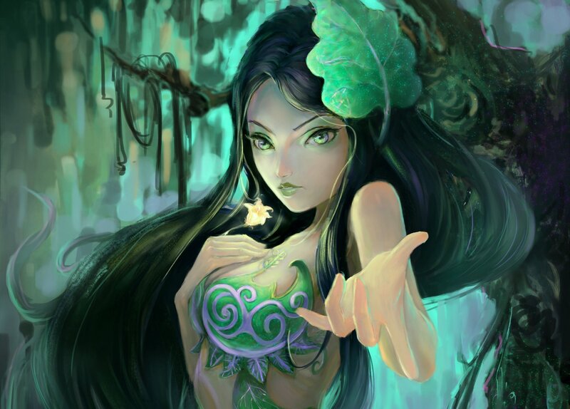forest spirit with green eyes
