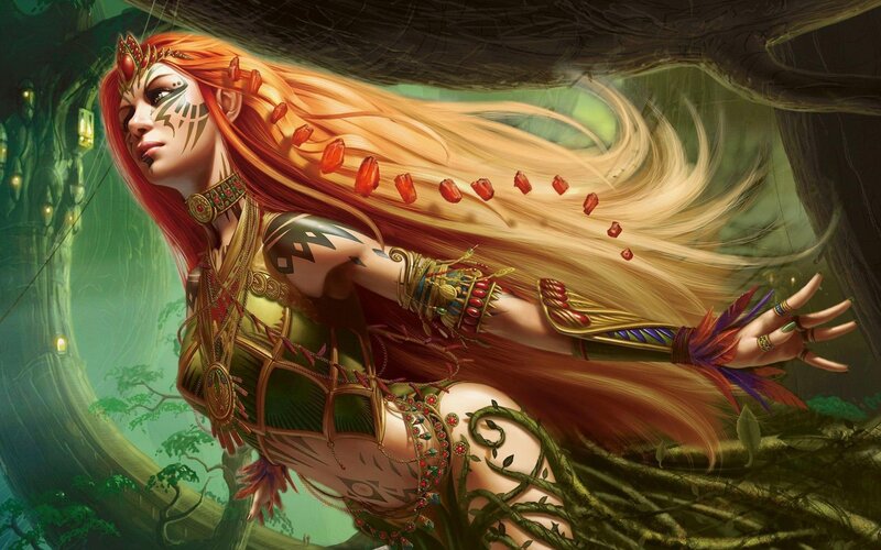 forest spirit with long red hair