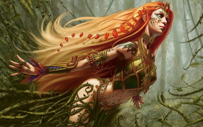 forest spirit with long red hair