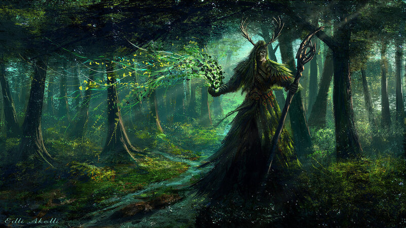 Forest Spirit with Staff — Green