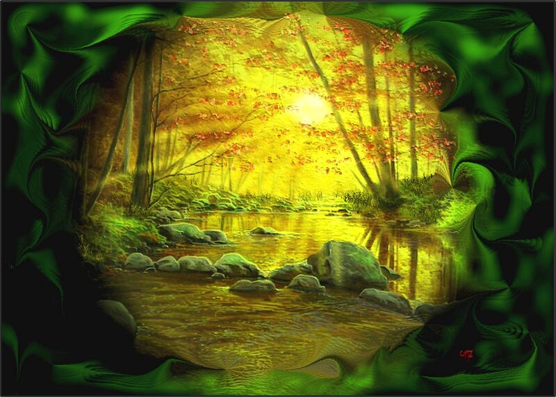 Forest Stream at Sunrise — Green