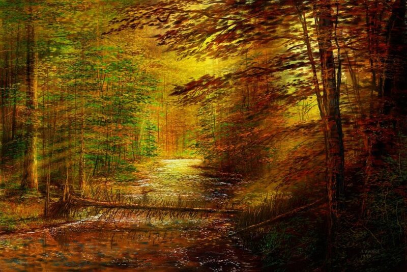 Forest Stream at Sunset — Yellow