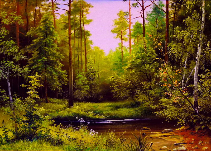 Forest Stream Landscape — Green, Serene