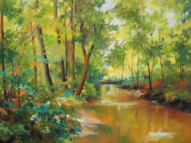 Forest stream landscape painting