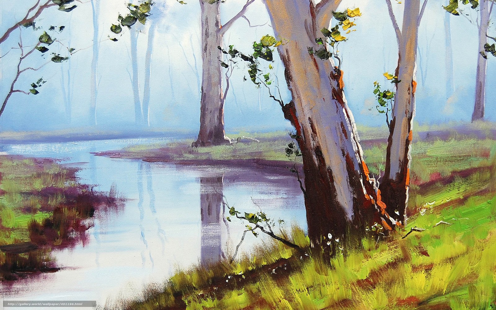 Forest stream landscape painting