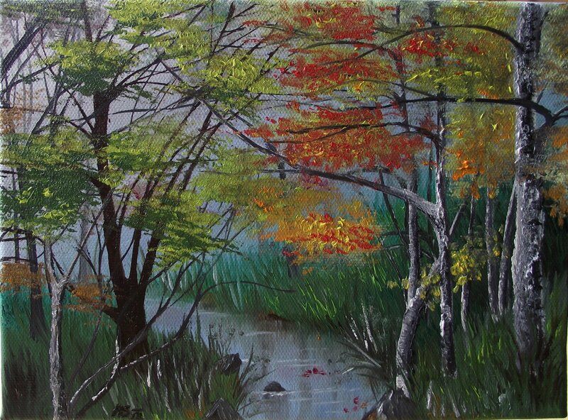 Forest Stream with Autumn Trees — Green