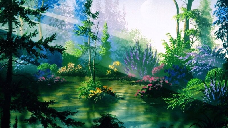 Forest Stream with Flowers