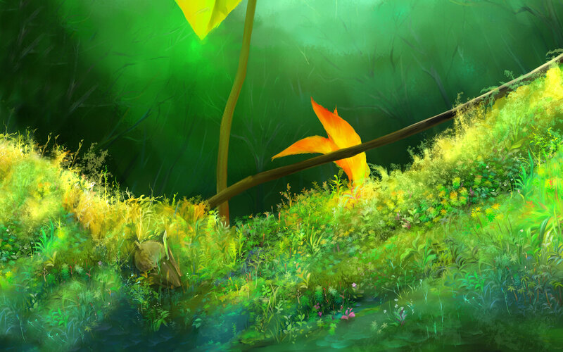 Forest Stream with Glowing Plants