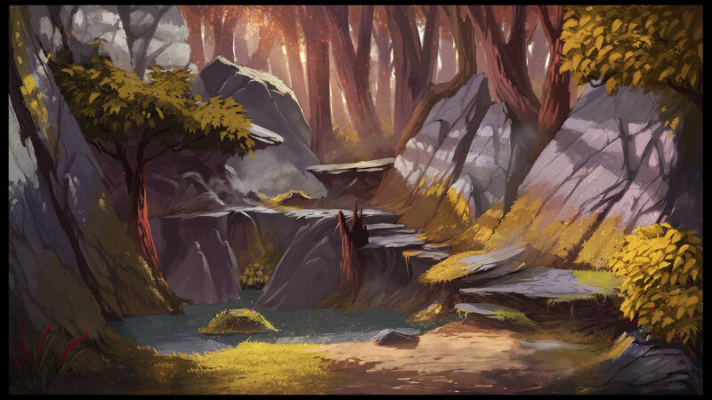 Forest Stream with Rocks — Yellow