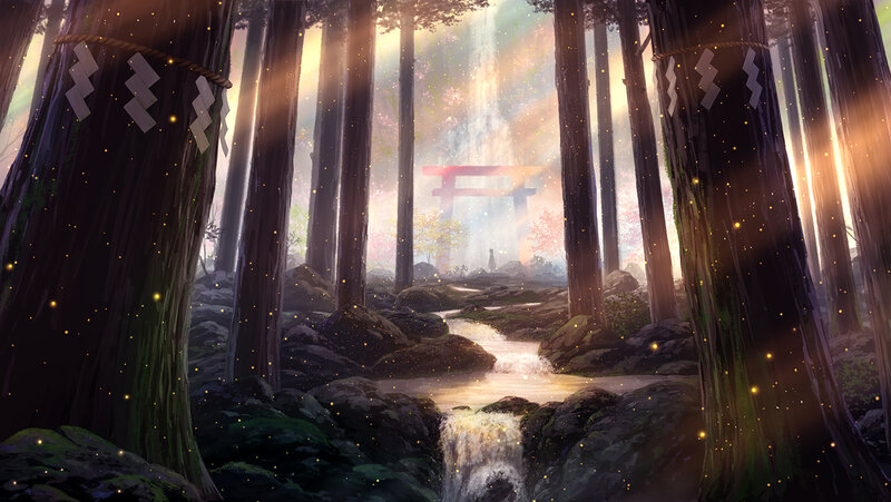 Forest Stream with Torii Gate