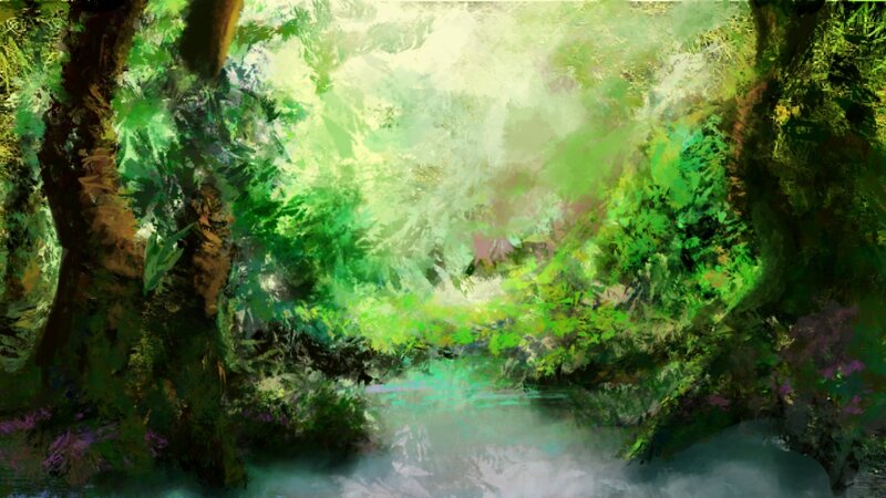 Forest Stream with Trees — Green