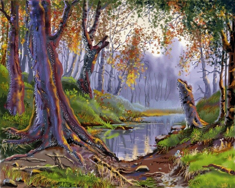 Forest Stream with Trees