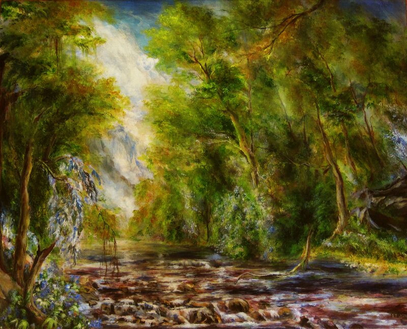 Forest stream with waterfall