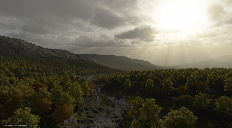 Forest Valley with Mountains — Green
