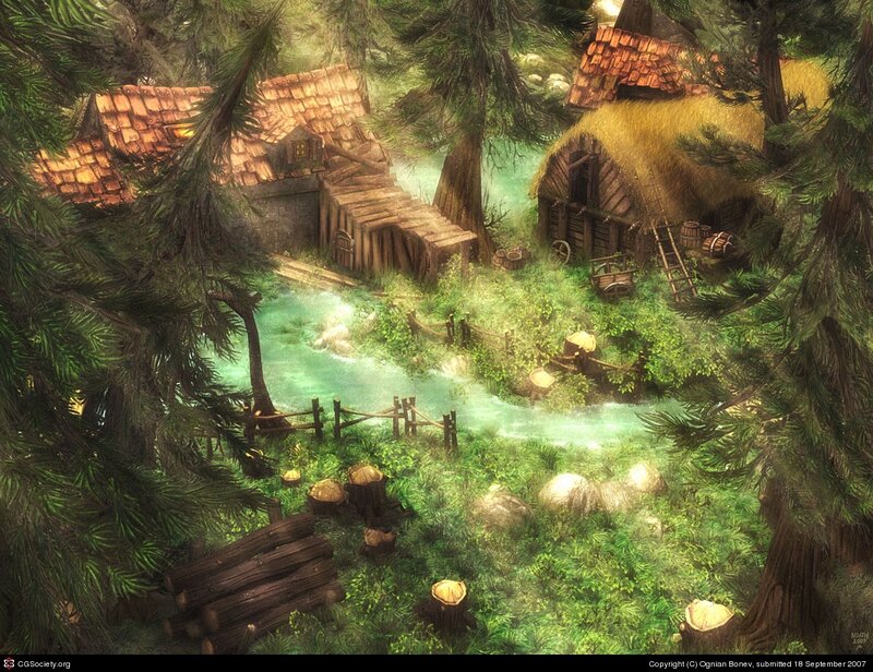 Forest Village by River