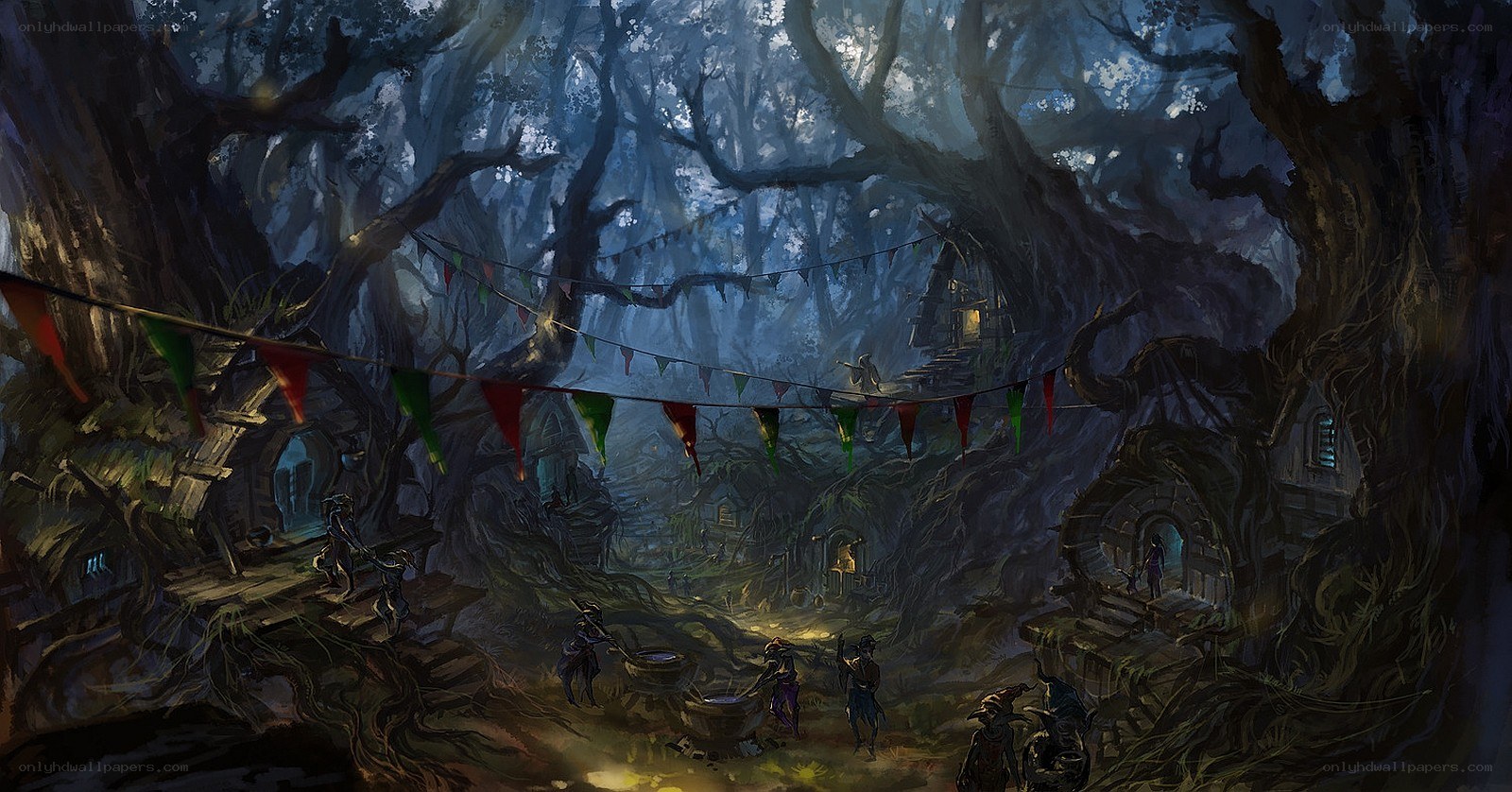 forest village under giant trees