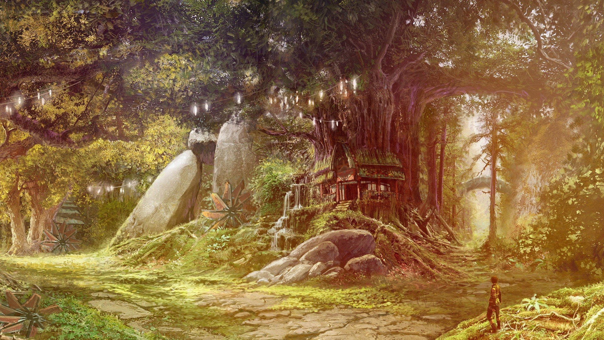 forest village with treehouse