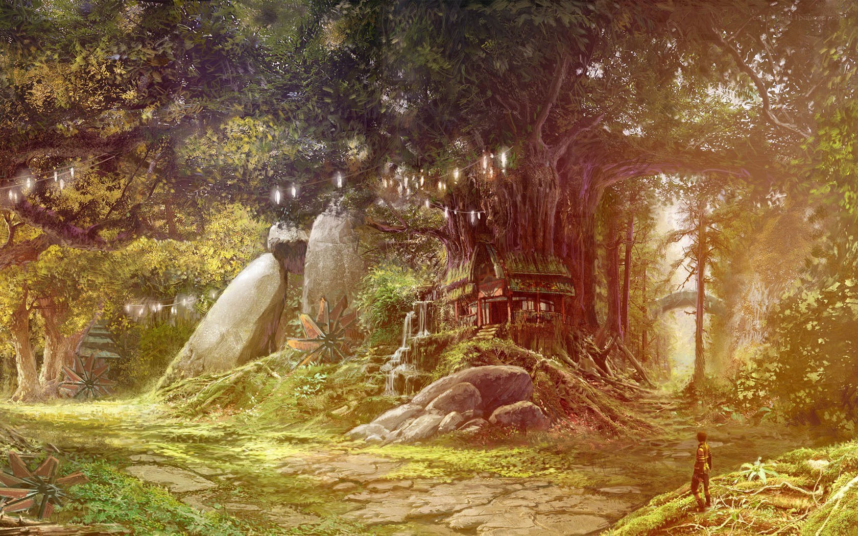 forest village with treehouse