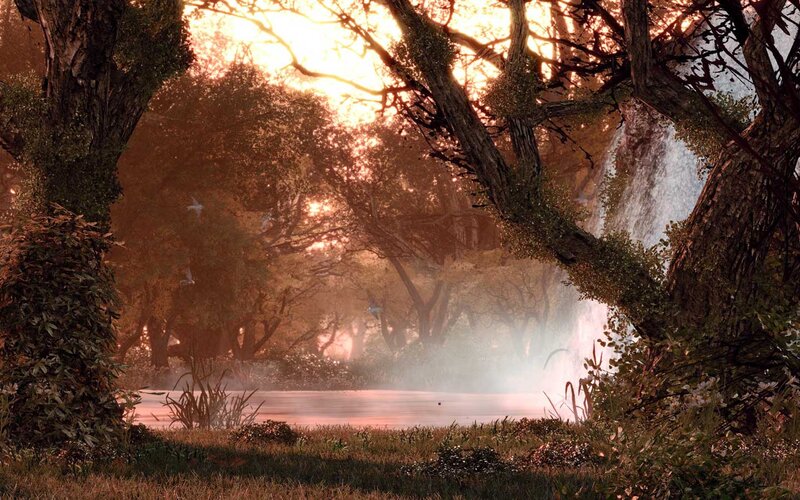 Forest Waterfall at Sunset — Orange