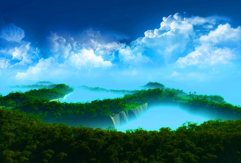 Forest Waterfall Landscape — Blue