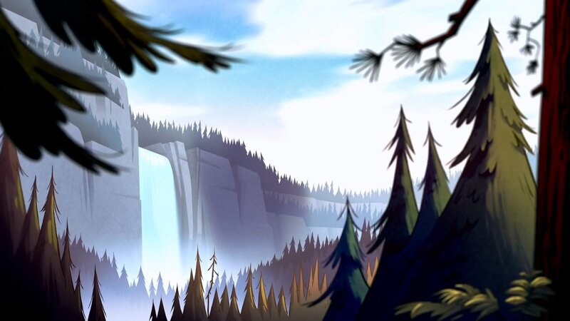 Forest Waterfall Landscape — Green, Serene, Morning, Animation