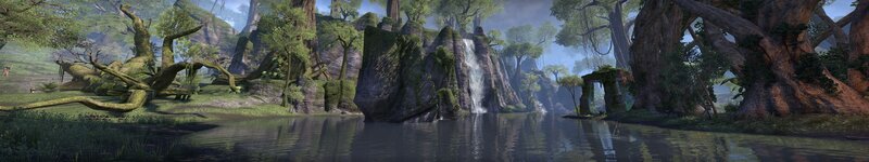 Forest Waterfall Landscape — Green, Serene, Morning