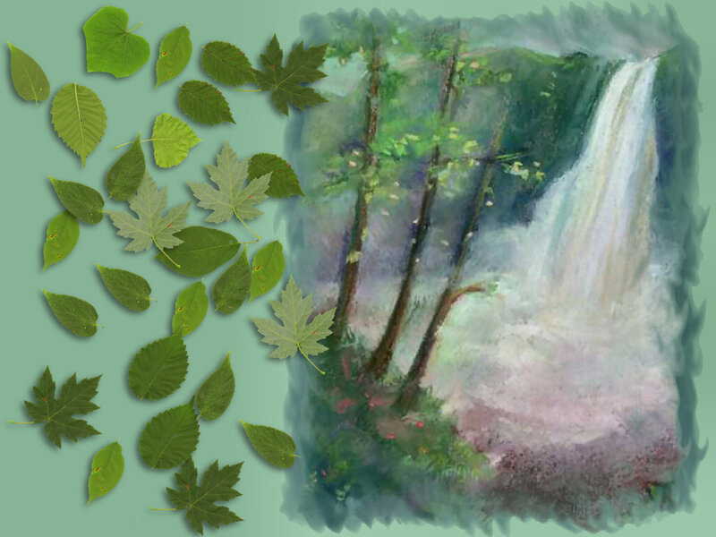 Forest Waterfall Scene — Green, Serene, Painting