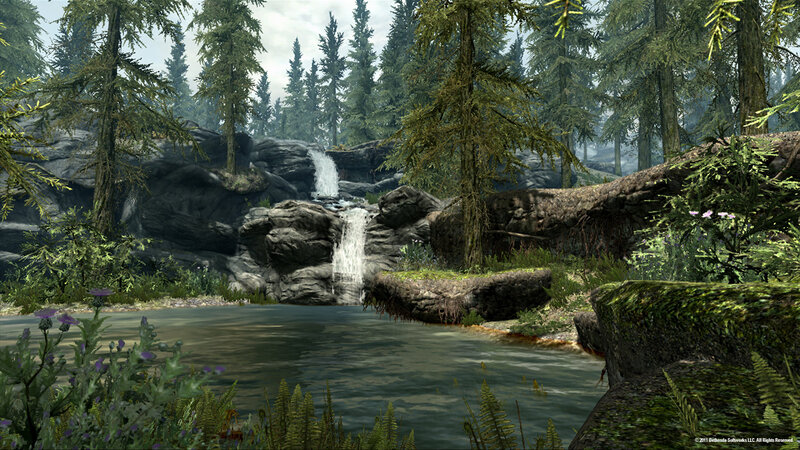 Forest Waterfall Scene — Green