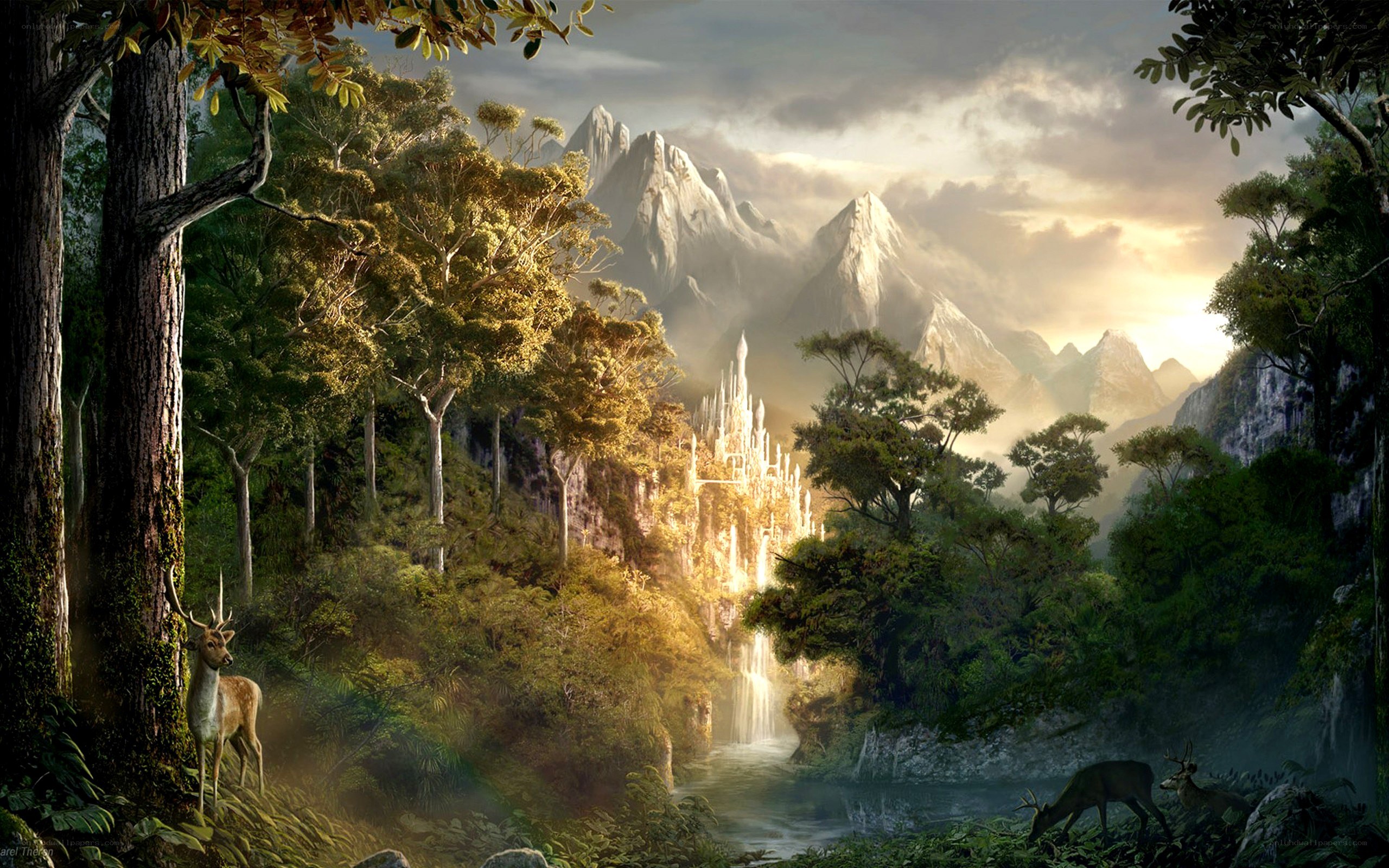 forest with castle in mountains