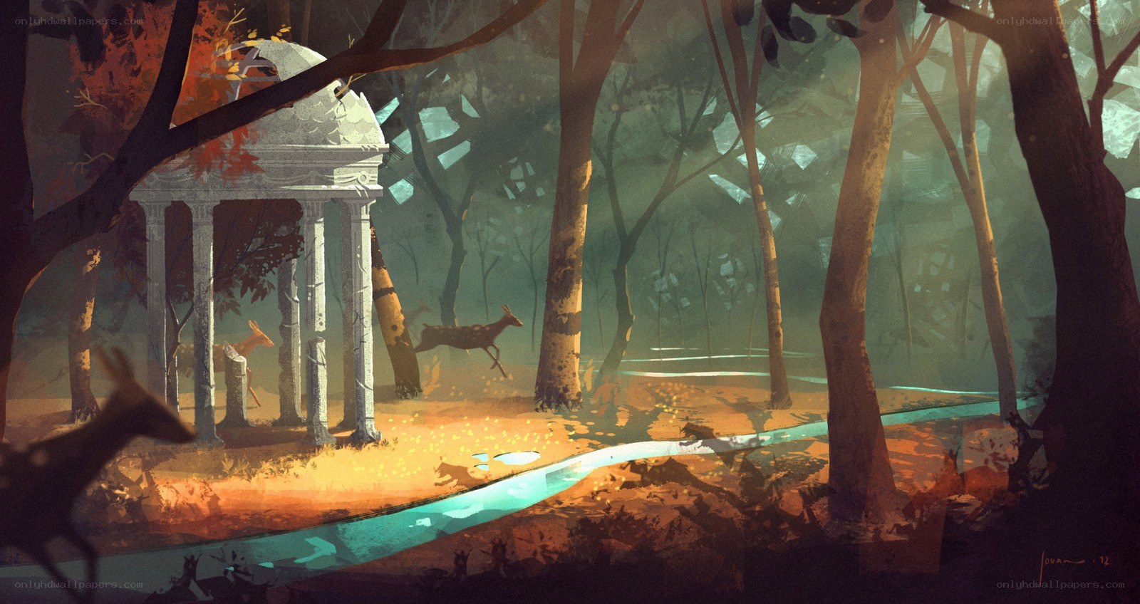 Forest with Gazebo and Deer