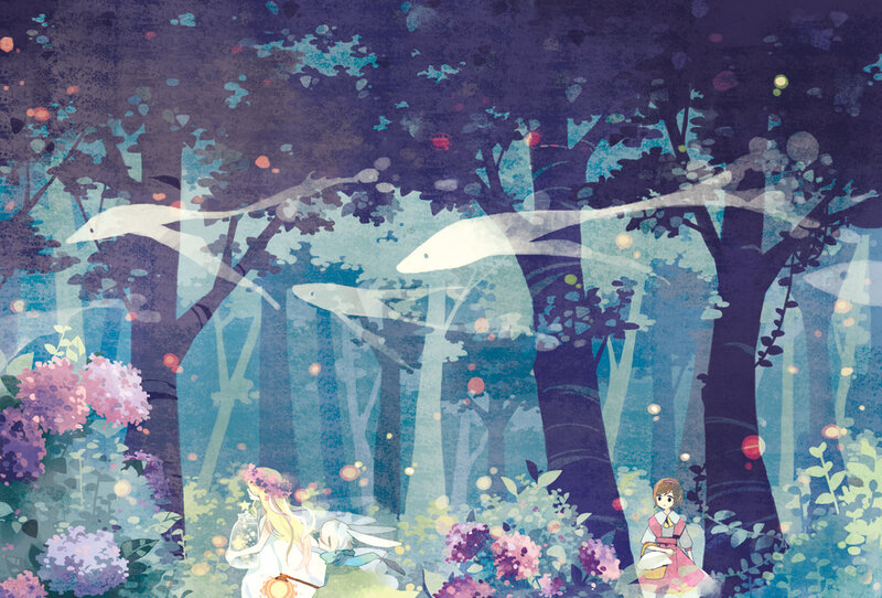 Forest with glowing creatures