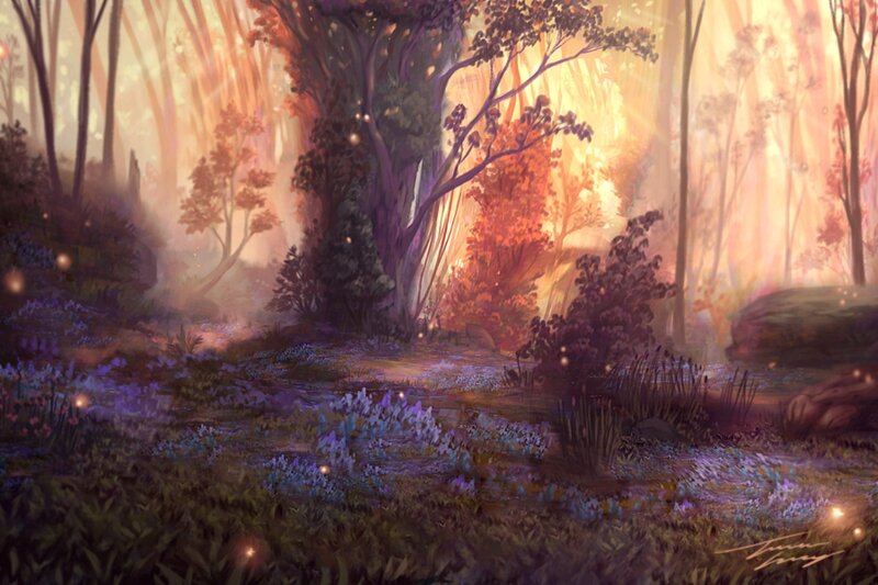 Forest with Glowing Flowers