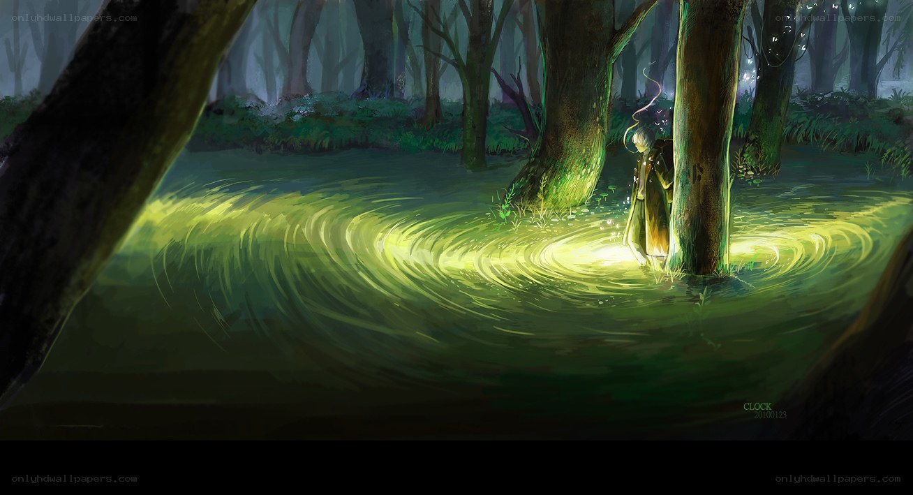 Forest with glowing pool
