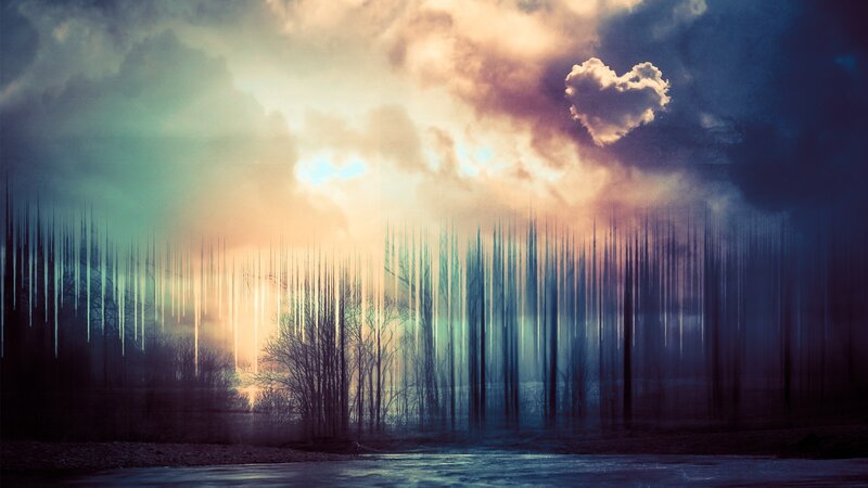 Forest with Glowing Trees — Blue, Dramatic, Sunset