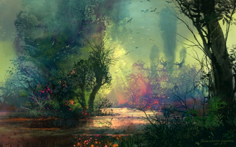 Forest with Glowing Trees — Green