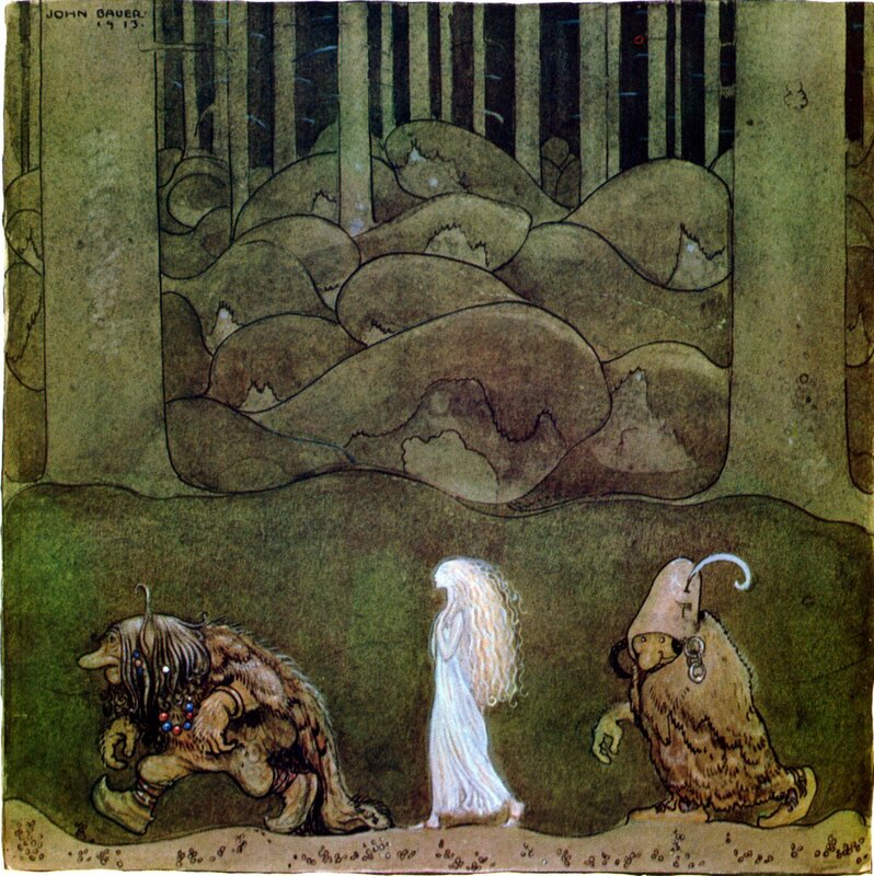 Forest with Gnomes and a Woman