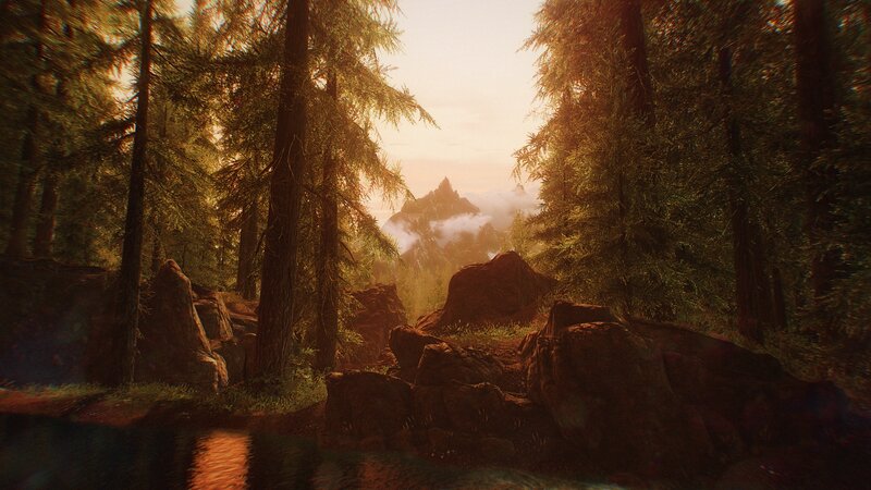 Forest with Mountains — Green, Serene