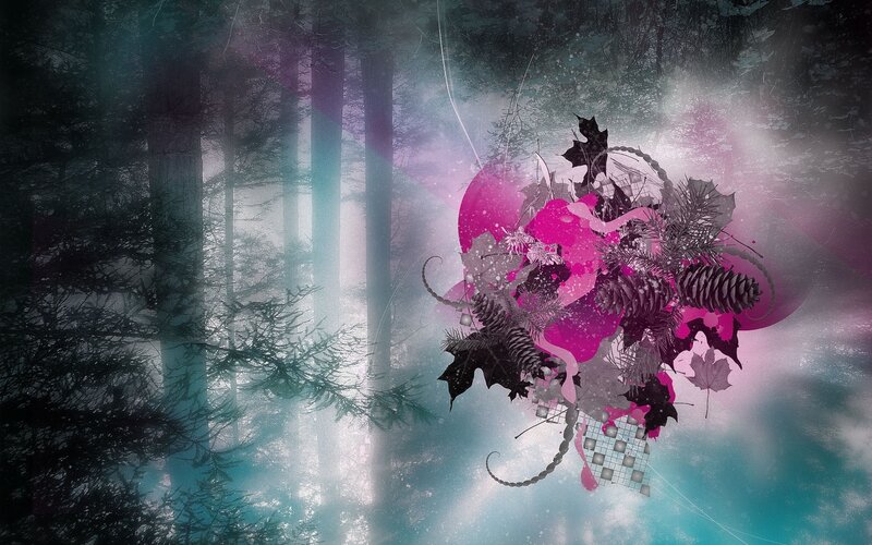 forest with pink floral design