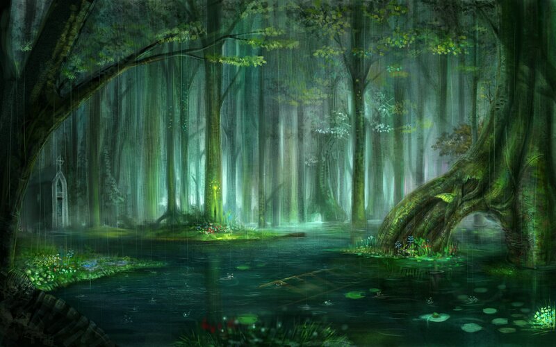 Forest with Pond and Chapel